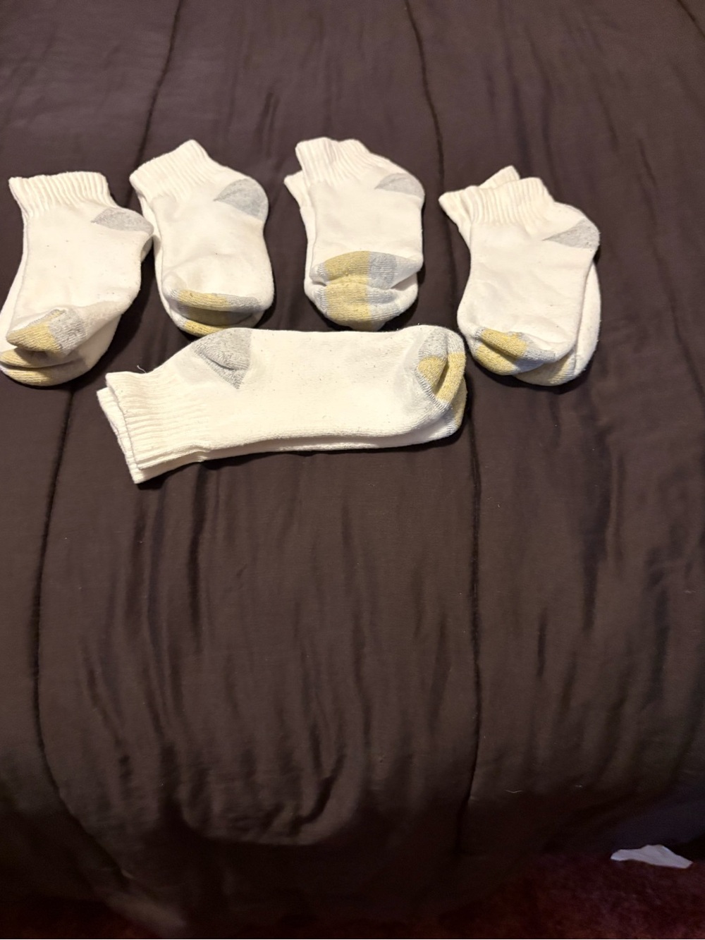 5 Pr-Men's White Ankle Socks with Gray & Yellow Accents